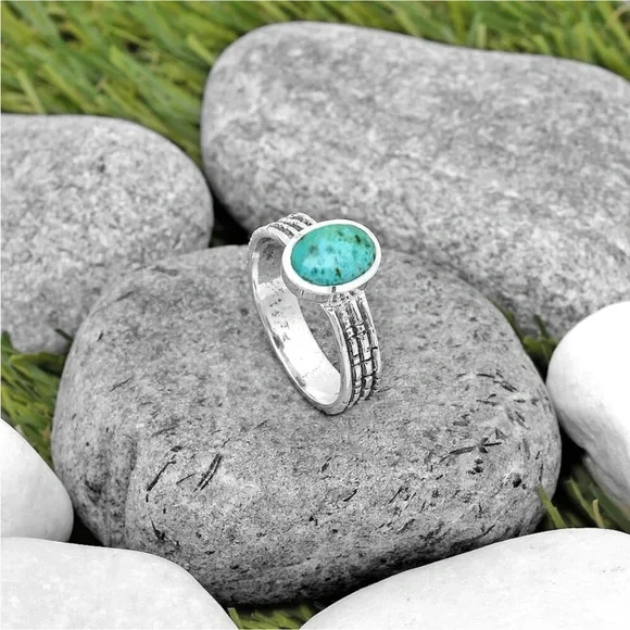 Genuine Azurite Chrysocolla Gemstone ring size 8 - Picture 2 of 4